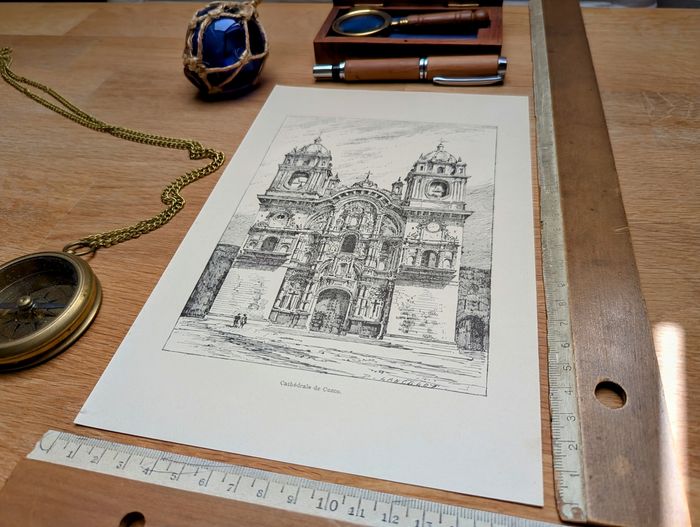 Imprimée en 1894, la cathédrale de Cuzco, Pérou. Original Vintage Authentique - photo numéro 3