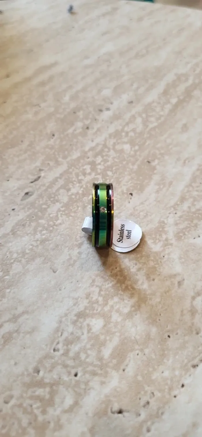 Bague acier inoxydable multicolore effet arc-en-ciel – Taille 20 - Neuf - photo numéro 2