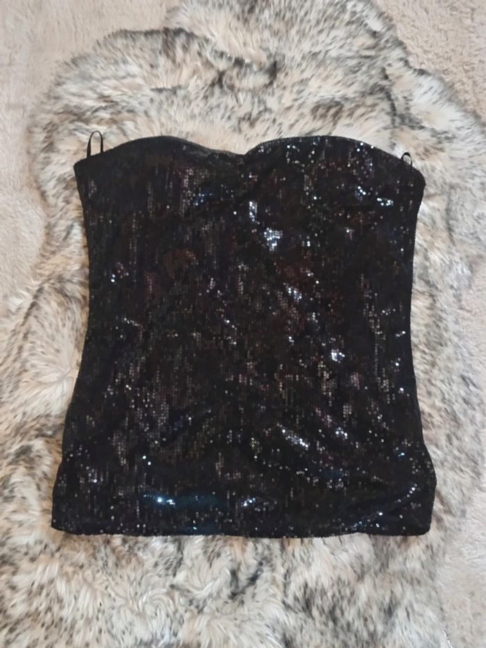 Ensemble 2 pièces jupe et top bustier sequins taille M - photo numéro 4