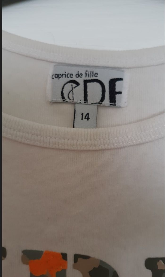 T-shirt 14 ans, Caprice de fille, manches courtes, blanc. - photo numéro 2