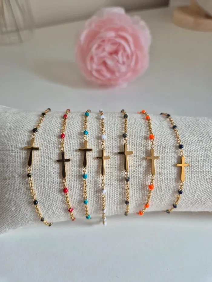 1 bracelet dorée or acier inoxydable avec perles 🌸 style gigi en acier inoxydable
