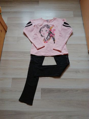 Ensemble pantalon bas droit gris anthracite- pull saumon