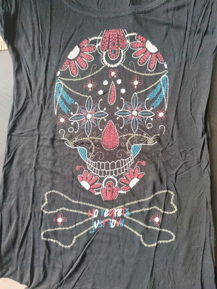 Tee shirt noir motif tête de mort mexicaine - photo numéro 2