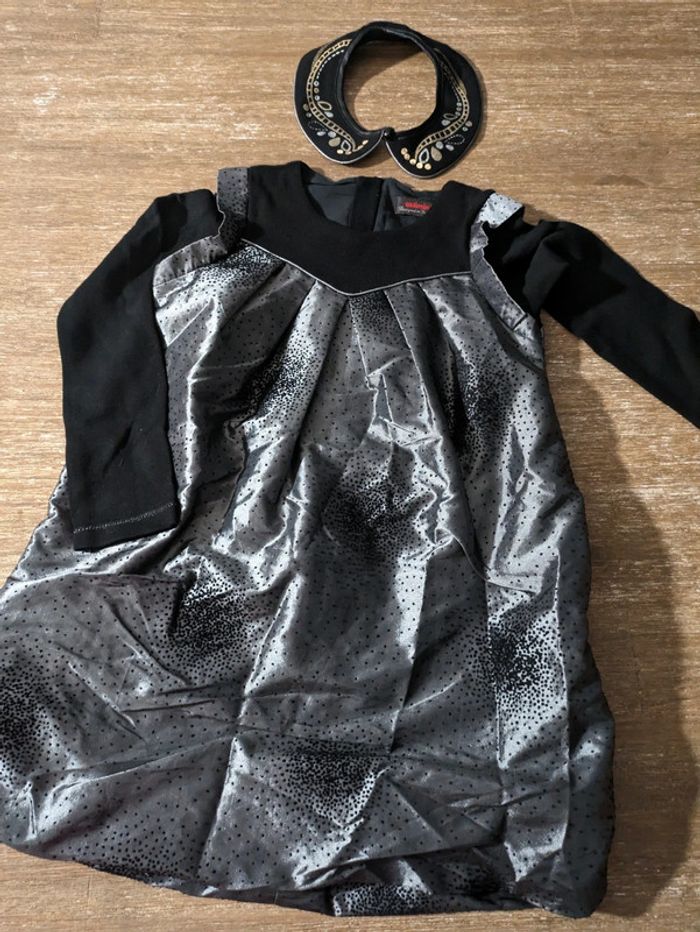 Robe cérémonie grise argent noir col claudine amovible doré catimini originale 6 ans