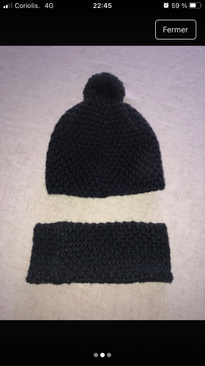 Bonnet + bandeau gris foncé - photo numéro 2