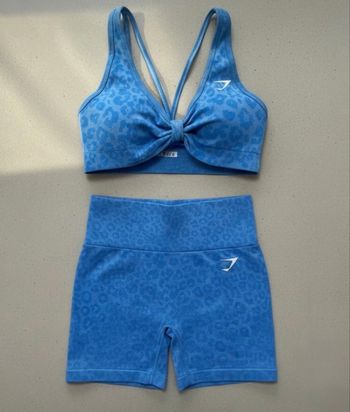 🐆 Ensemble de Sport Bleu Léopard – Brassière & Short Cycliste
