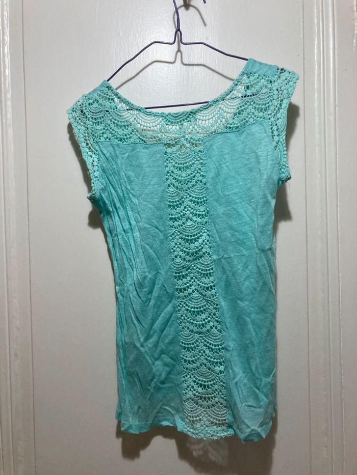 T shirt ajourée en lin - vert d’eau - Bershka