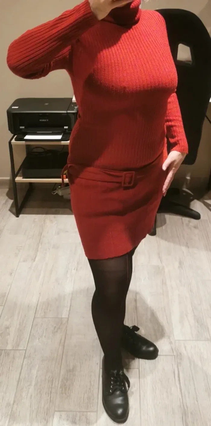Robe pull brique col roulé - photo numéro 2