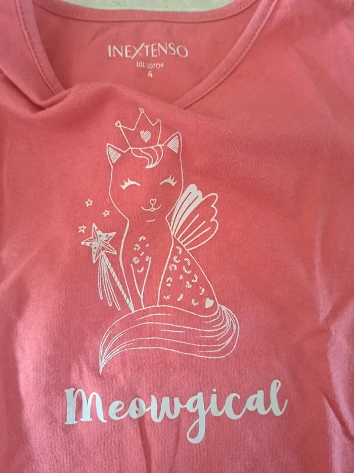 Tee shirt manches courtes rose thème chat 4 ans 👧 In Extenso en TBE - photo numéro 2