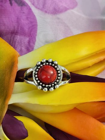 Bague avec pierre turquoise rouge mélangée en acier inoxydable