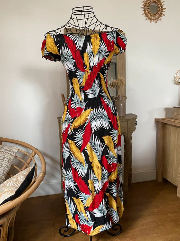 Robe longues à fleurs rouge jaune noir - photo numéro 4