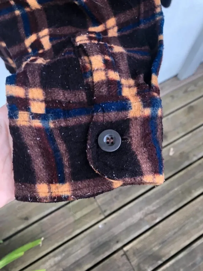 Lumberjack Flannel Plaid Polaire shirt chemise brown blue Mens XL - photo numéro 6