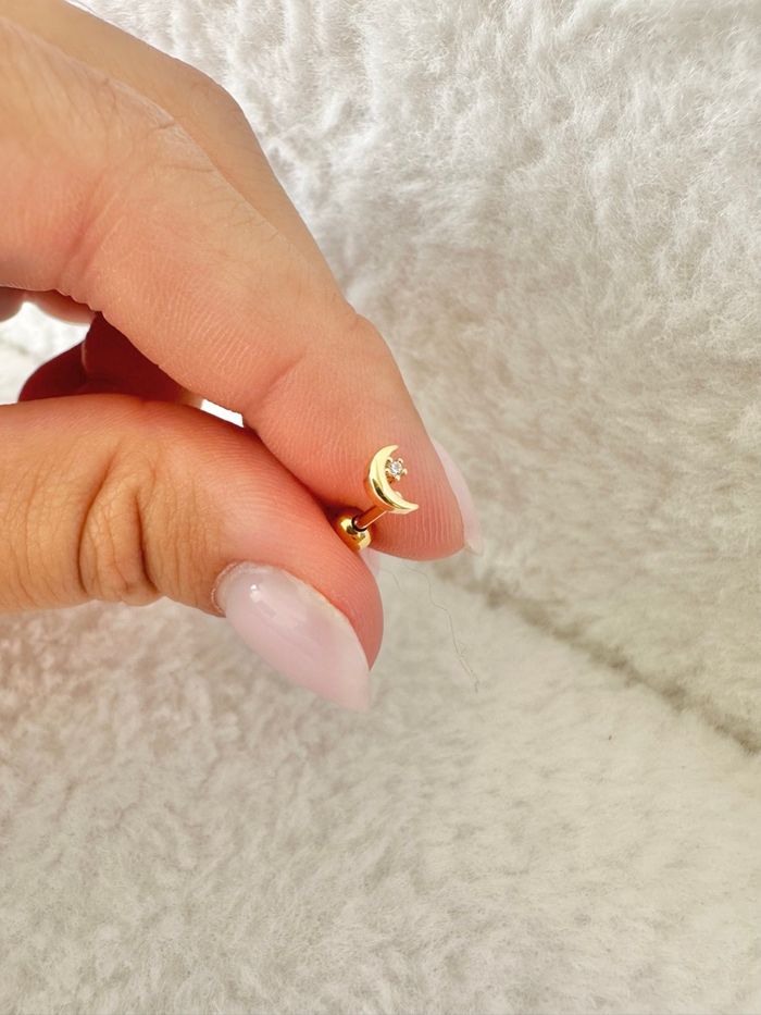 Piercing lune avec brillant, doré - photo numéro 2