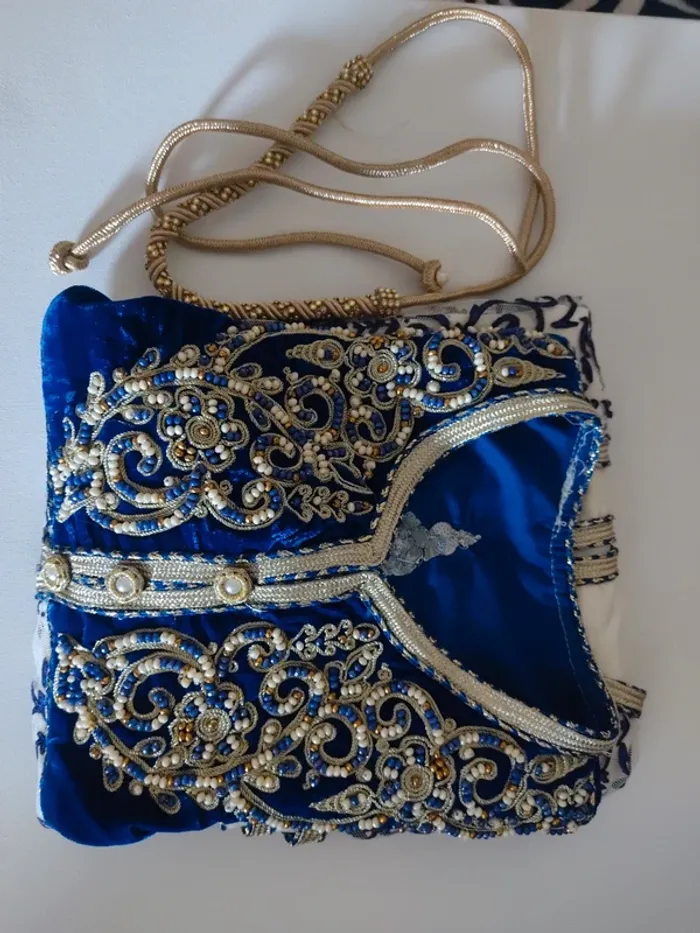 Caftan bleu en velours et mousseline pour fille - photo numéro 6