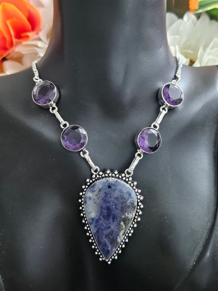 Collier en argent sterling 925 avec pierre sodalite et améthyste - photo numéro 4