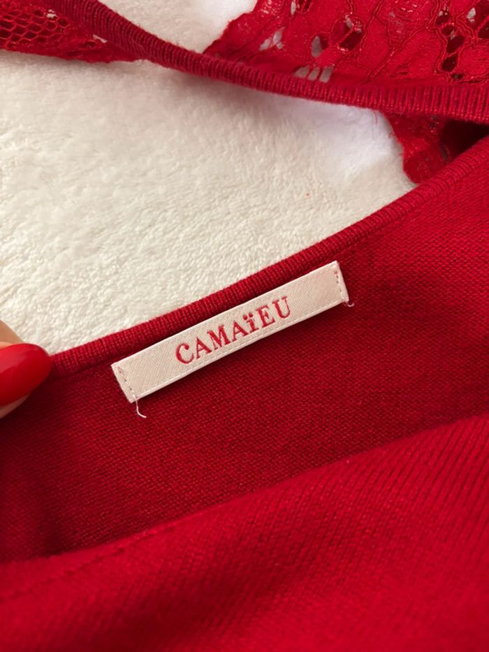 Pull rouge dentelle dos nue Camaïeu- Taille S/M - photo numéro 4