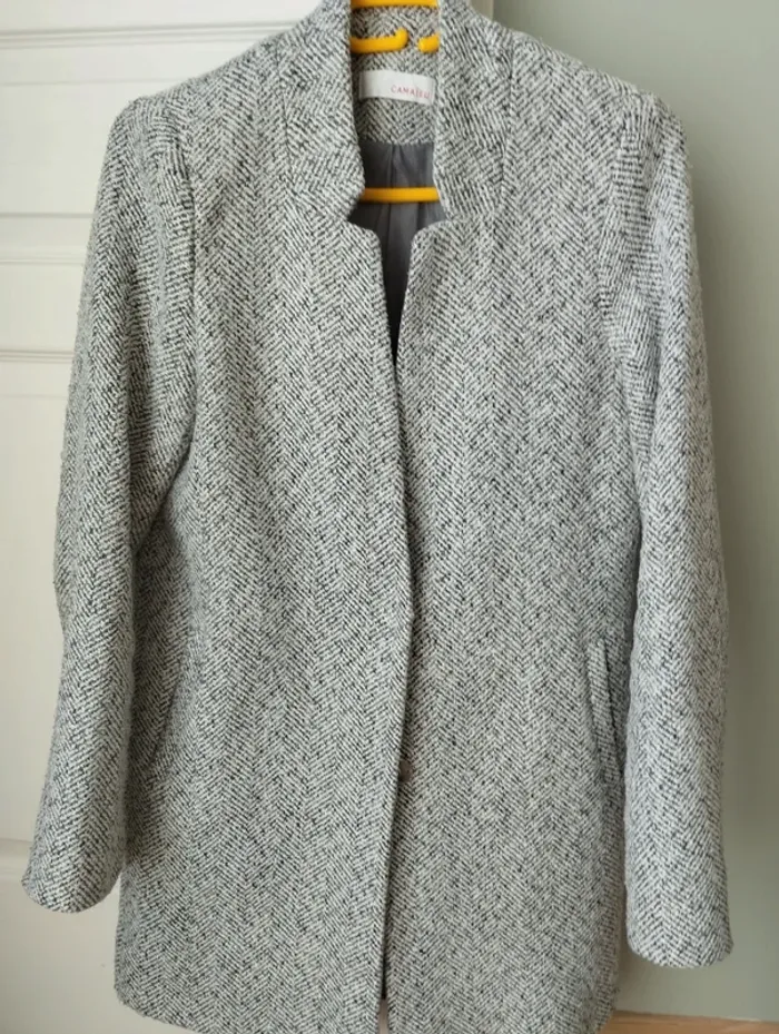 Manteau mi long demi saison en tweed camaïeu XS - photo numéro 2