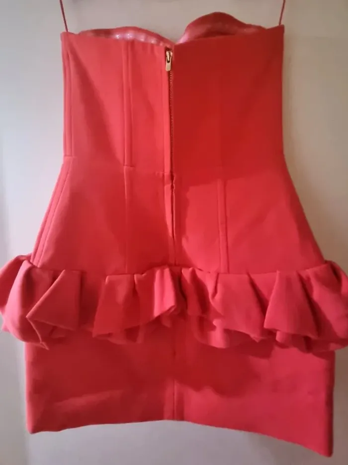Superbe robe bustier MAJE rouge avec pièce en cuir agneau T36/S - photo numéro 4