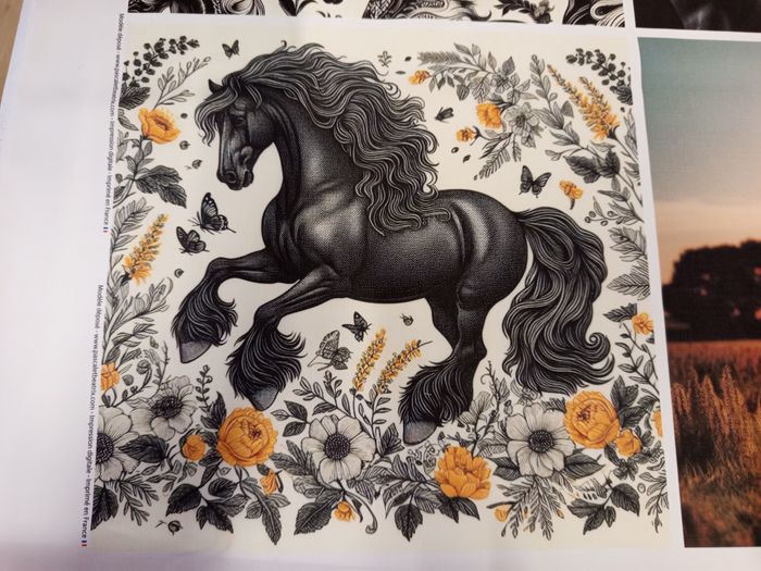 6 panneaux tissu coton 45x45cm motifs Chevaux - photo numéro 8