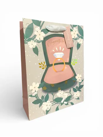 Sac cadeau mariage motif bague pailleté « félicitations » 32 x 42 x 11.5 cm Neuf