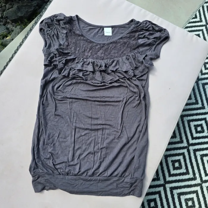 Tee shirt volant dentelle gris camaieu taille 1 s 36 - photo numéro 2