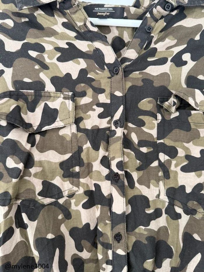 Haut chemise militaire camouflage kaki manches 3/4 nouée - photo numéro 5