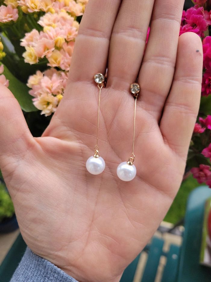 Clips fins et délicats perles blanches - photo numéro 3