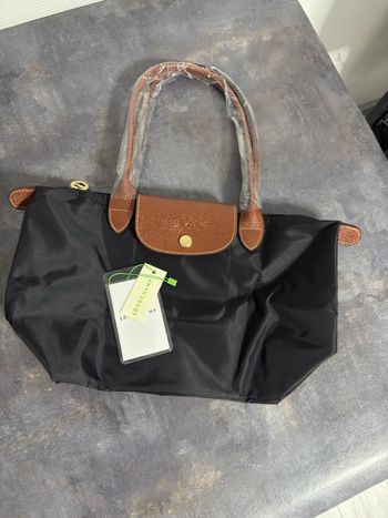 Sac a main Longchamp - taille moyenne - toile noir / cuir marron