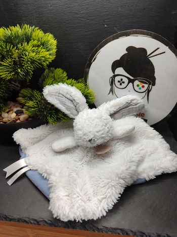 Doudou plat Lapin blanc bleu fourrure Céleste bn0637 baby Nat' plat carré 3725