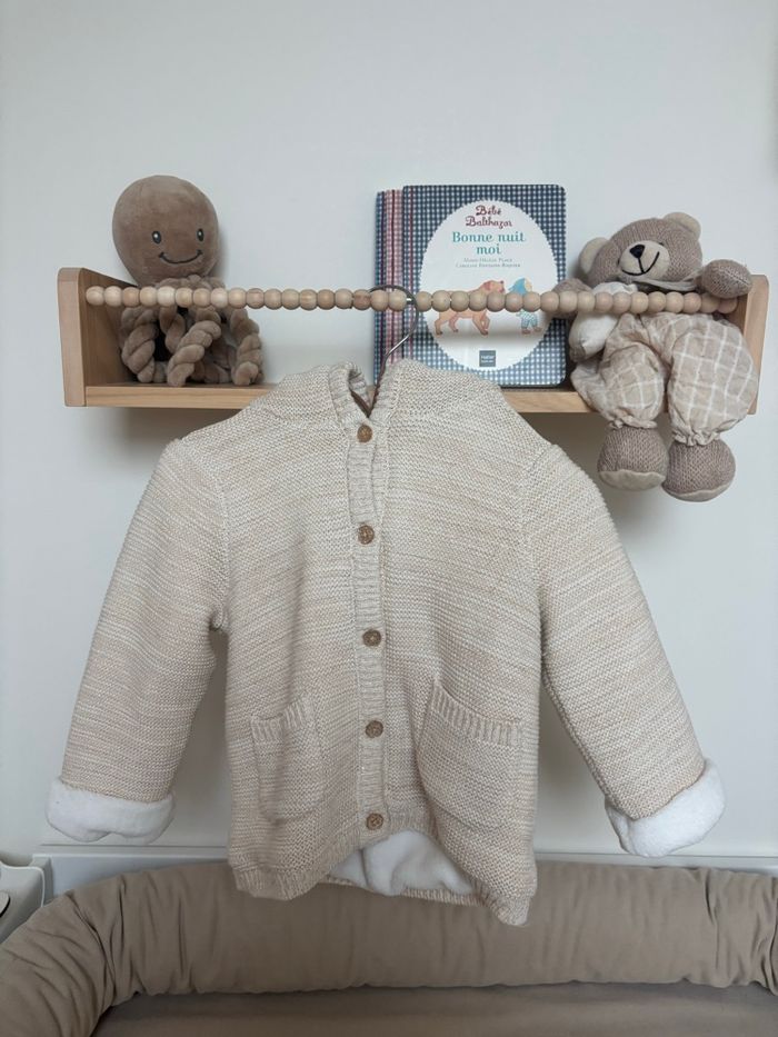 Gilet à capuche en maille doublé sherpa 12 mois - photo numéro 1