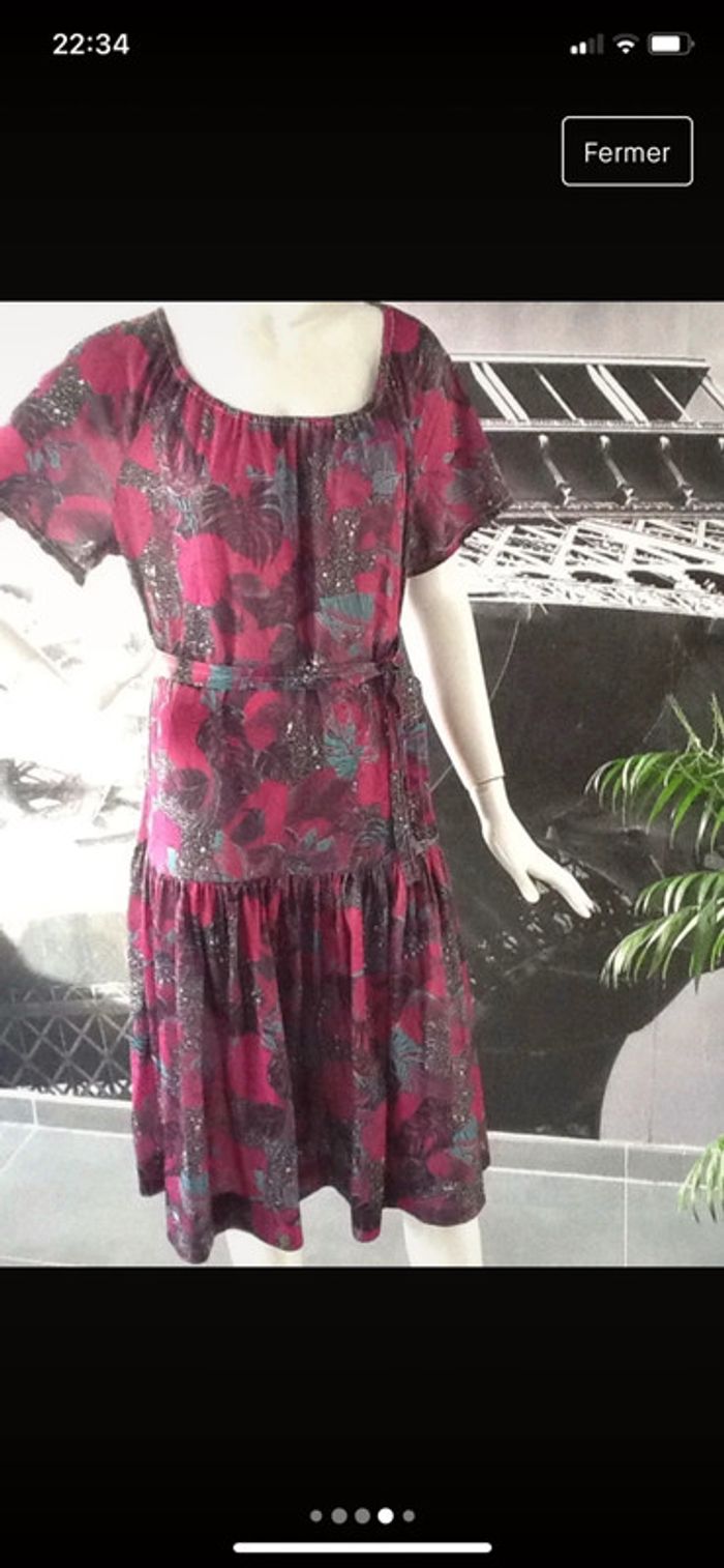 Robe vintage imprimé feuillage 42/44 Fab en France 🇫🇷 - photo numéro 4