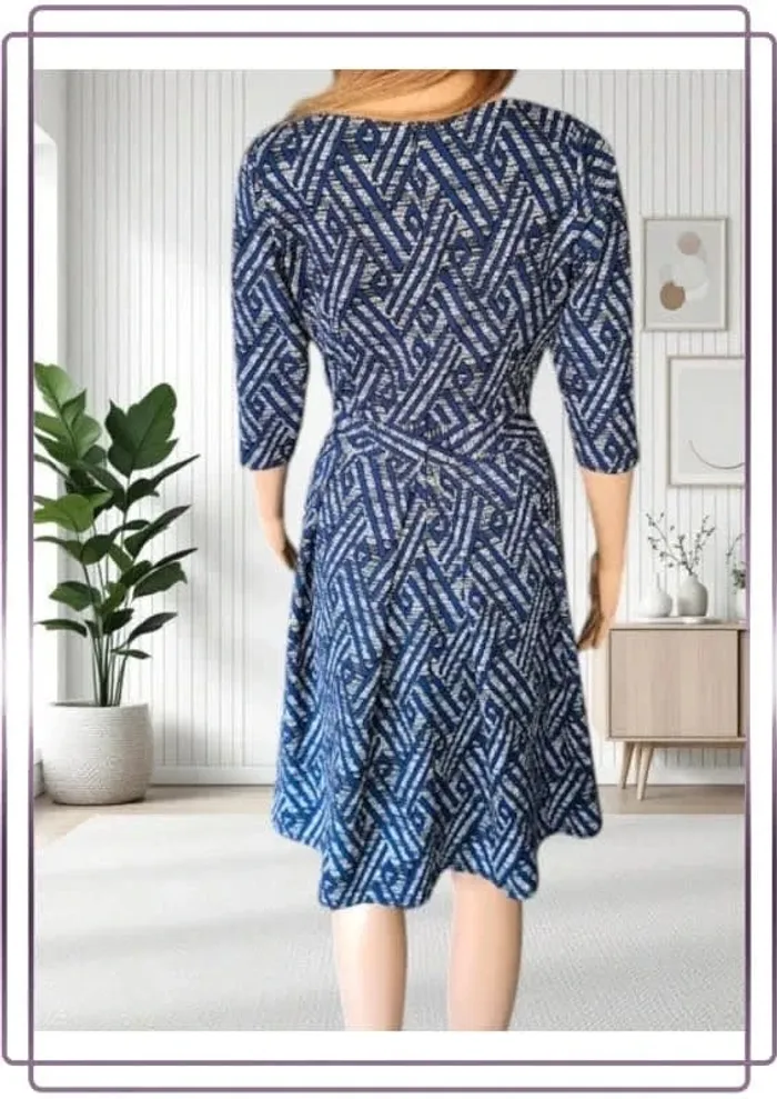 Robe midi Sassia bleu à motifs taille ajusté taille M - photo numéro 2