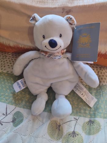 Doudou ours bleu bandana savane bout'chou