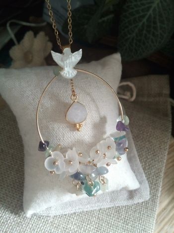 Collier long pierres de lune et d'aventurine