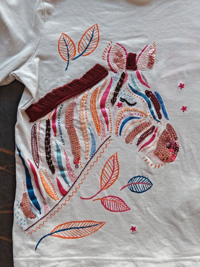 T-shirt blanc zèbre DPAM 6 ans - photo numéro 2