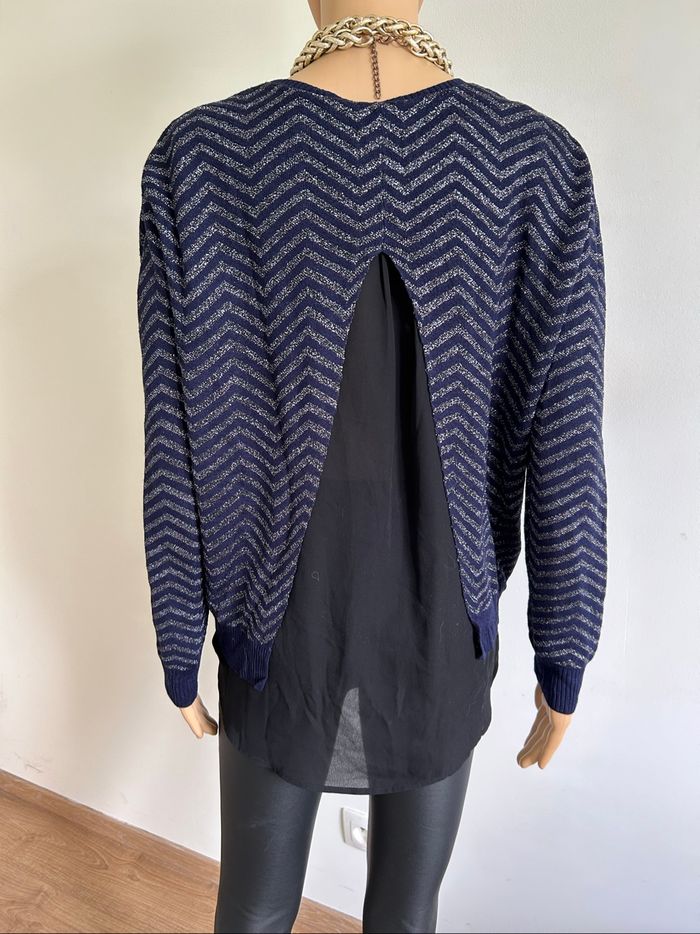 Pull bleu marine et argenté Le Temps des Cerises taille M jamais porté - photo numéro 5