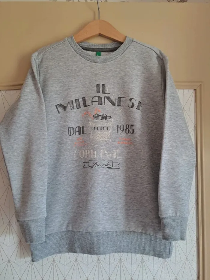 Pull sweat garçon benetton tbe gris 8-10 ans