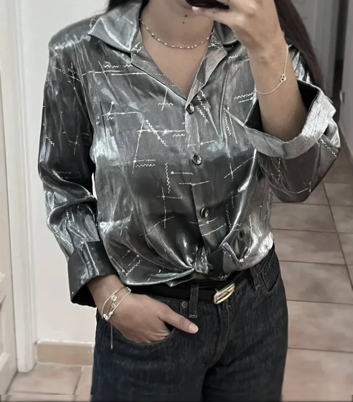 Superbe chemise chic original à paillettes vintage - taille L - neuve
