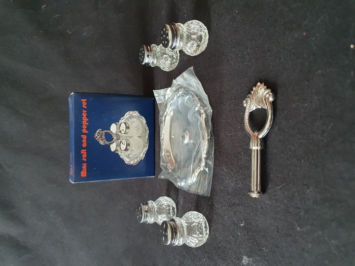 Set mini sel et poivre verre et métal argenté Neuf