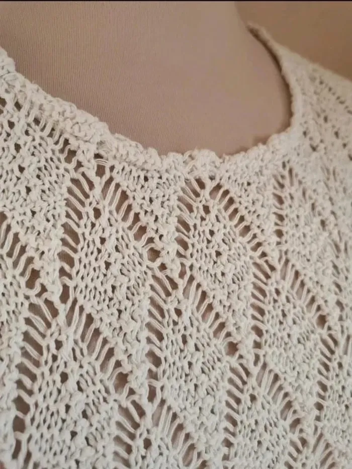 Top blanc maille ajourée coton acrylique - photo numéro 5