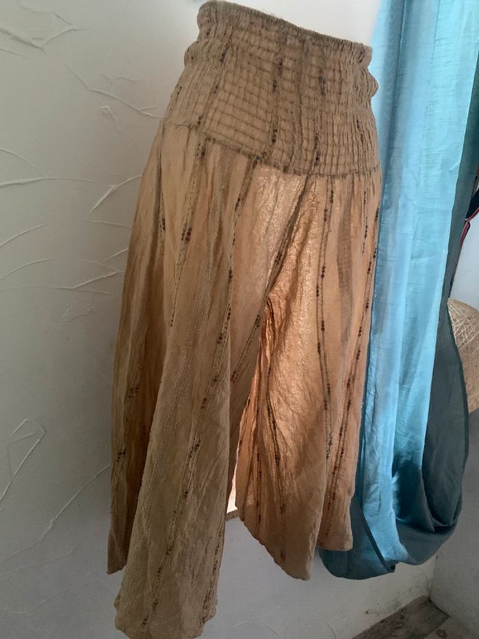 Pantacourt jambes larges beige Ineo taille 36-38 - photo numéro 6