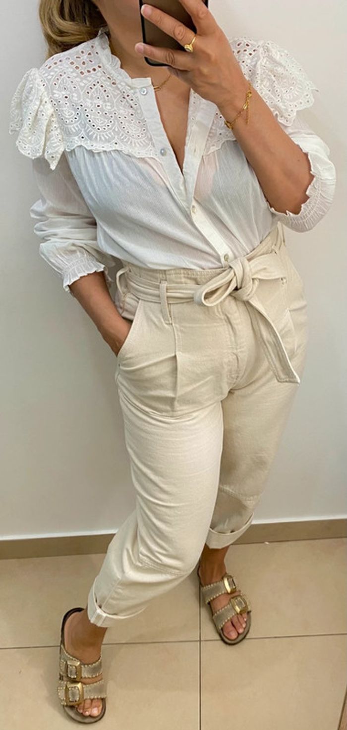 Chemise blanche avec broderie et volant Taille L - photo numéro 4