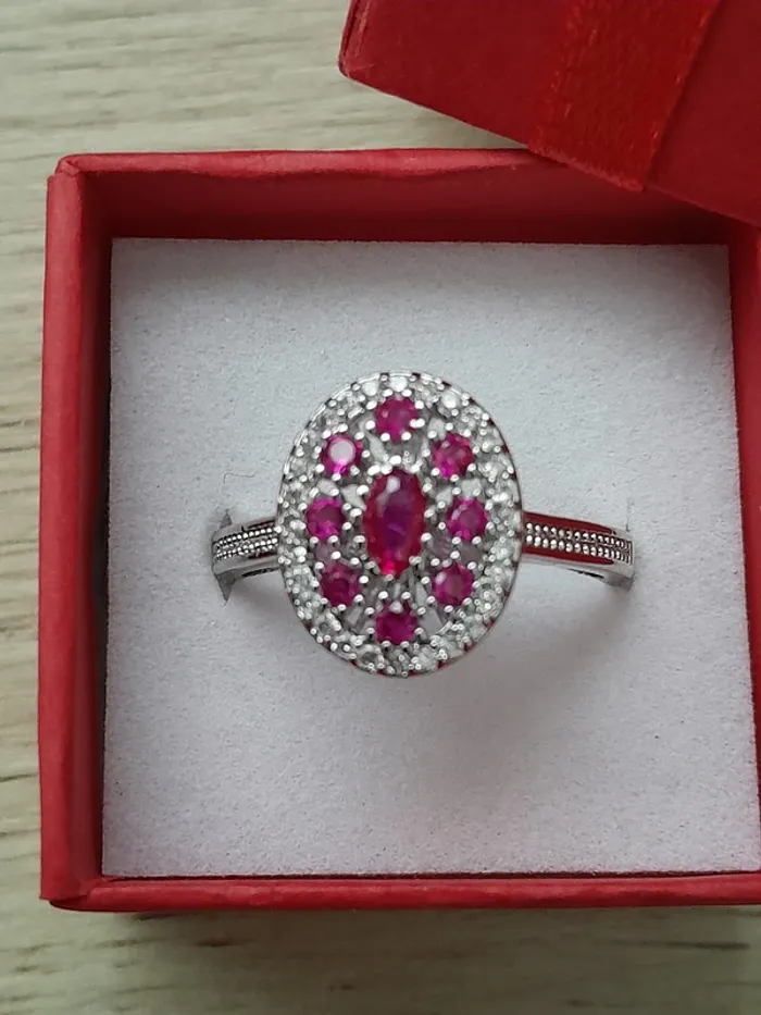 Bague avec strass roses couleur argentée, taille 60 - photo numéro 2