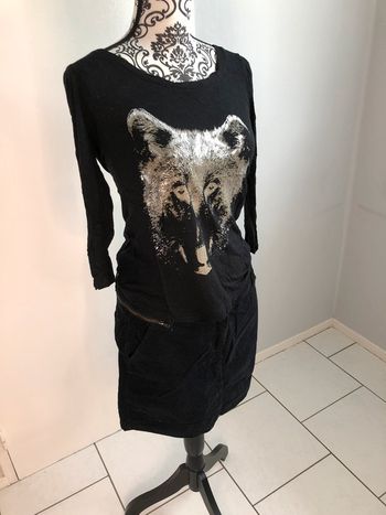 Teeshirt Etam noir avec loup argenté taille 38/40