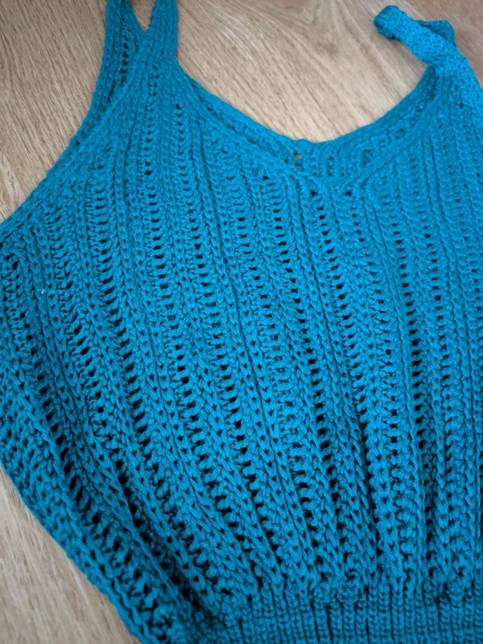Robe cover up en v en tricot ouvert bleu vert taille M (38) neuf - photo numéro 2