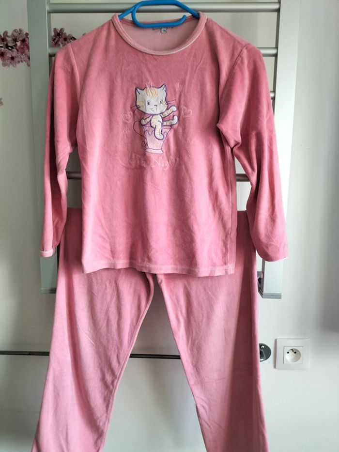 Pyjama 2 pièces fille en velours rose tex basic 10 ans - photo numéro 2