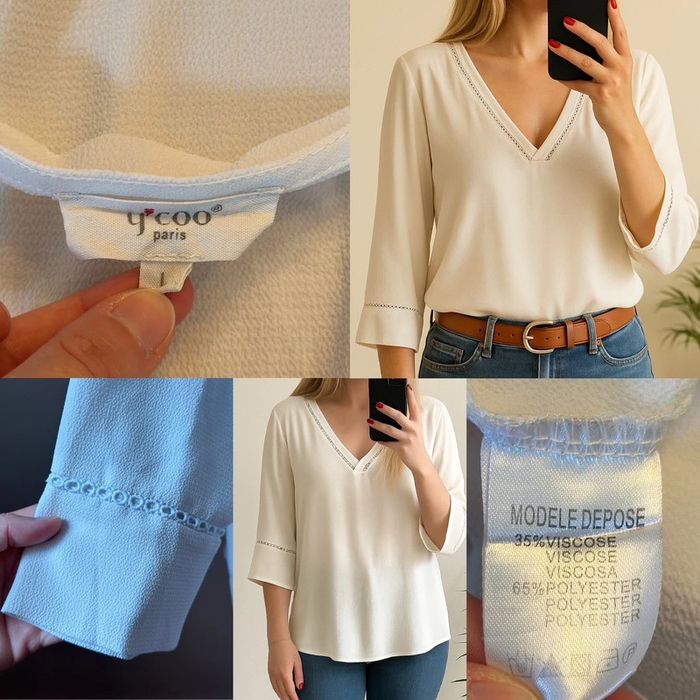 Blouse manches 3/4 blanc uni Ycoo taille L - photo numéro 5