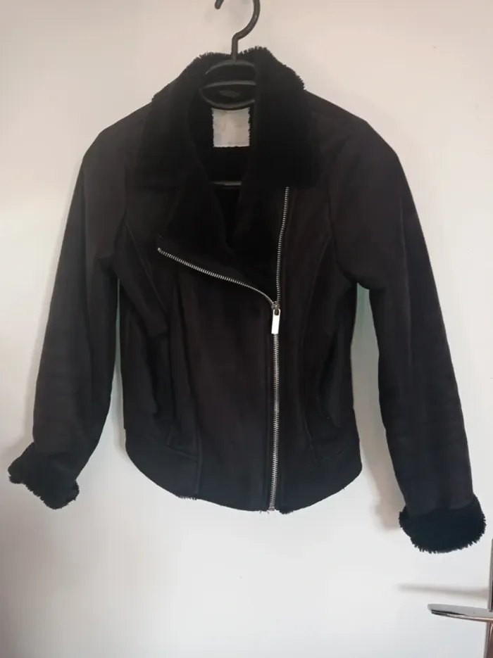 Veste noir enfant fille en daim - photo numéro 2