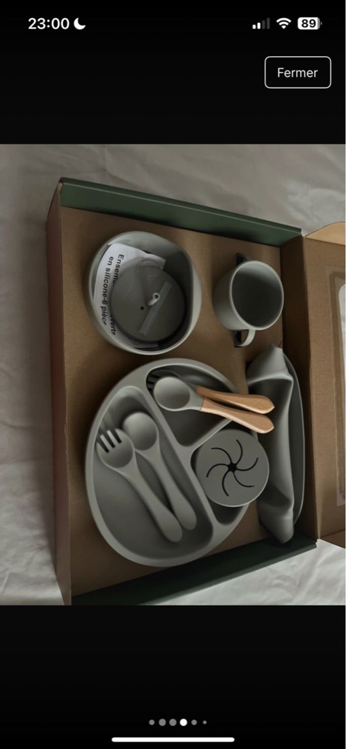 Set de repas en silicone gris  pour enfant 10 pièces