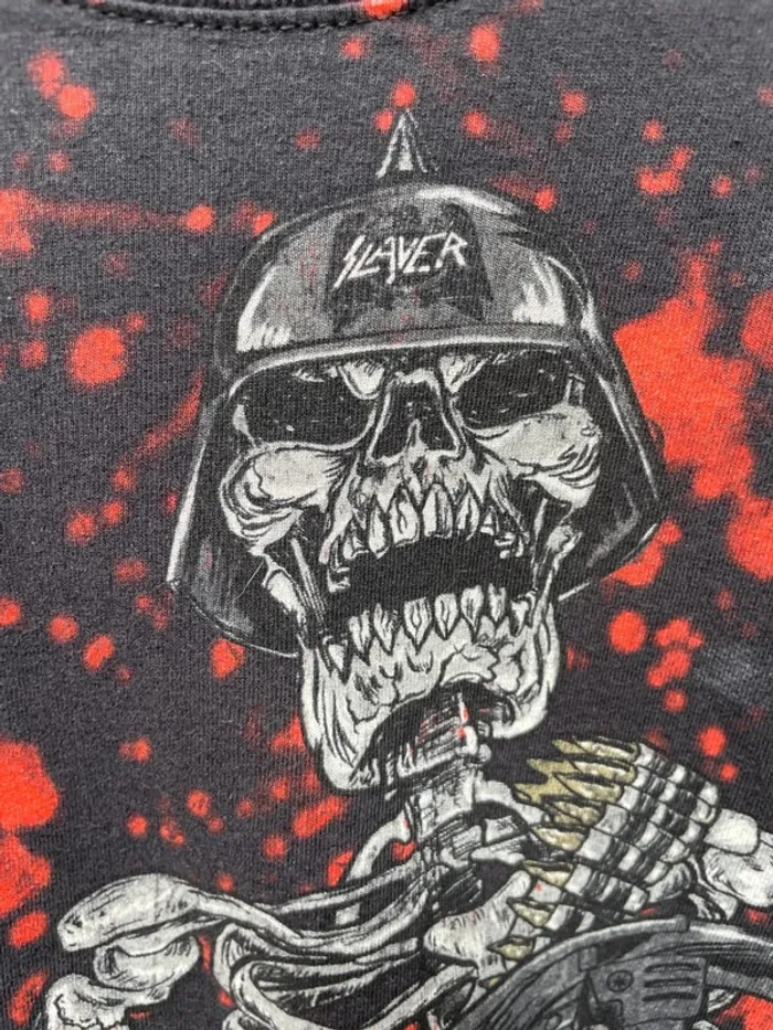 Rare Slayer Metal Rock band T Shirt Mens Large Skelton Skull Gun Vintage Y2K Double Sided - photo numéro 3